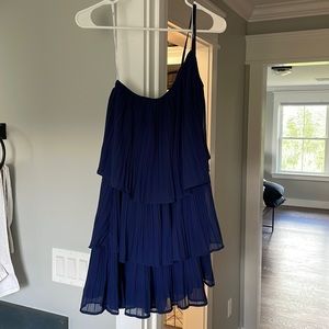 Lulu’s One Shoulder Mini Tiered Navy Dress